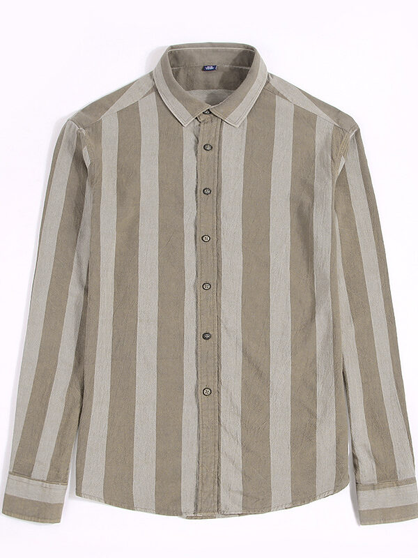 Striped Slim Fit Lapel Long Sleeve Shirt