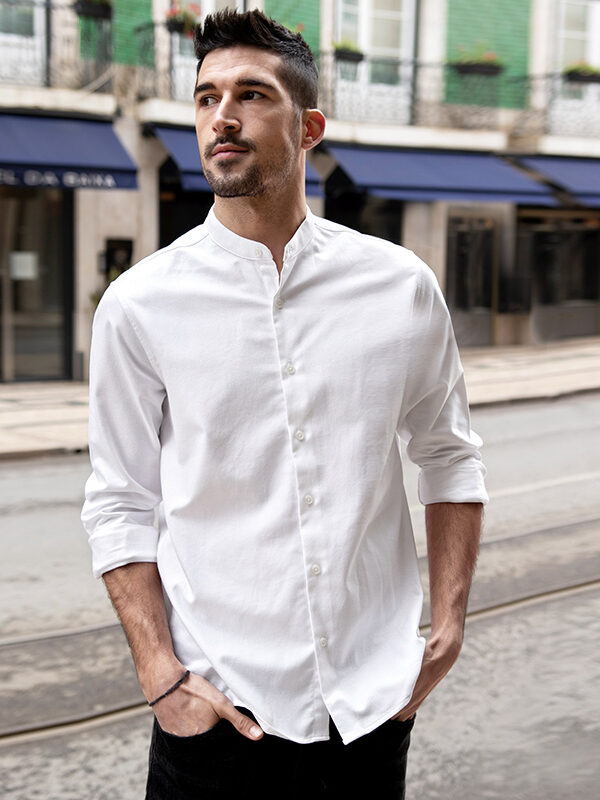 Simple Solid Stand collar Long Sleeve Shirt