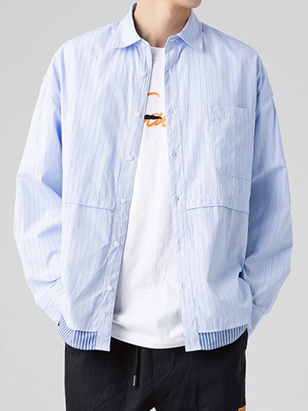 Charm Fake Two Pieces Striped Loose Shirt