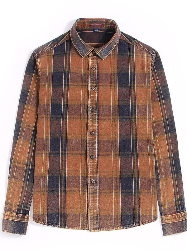 Casual Washed Plaid Fit Long Sleeve Shirt
