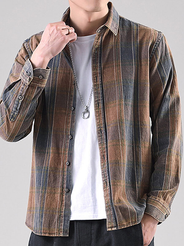 Casual Washed Plaid Fit Long Sleeve Shirt