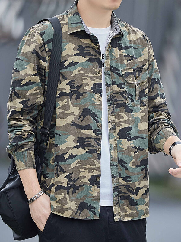 Camouflage Floral Print Cargo Casual Shirt