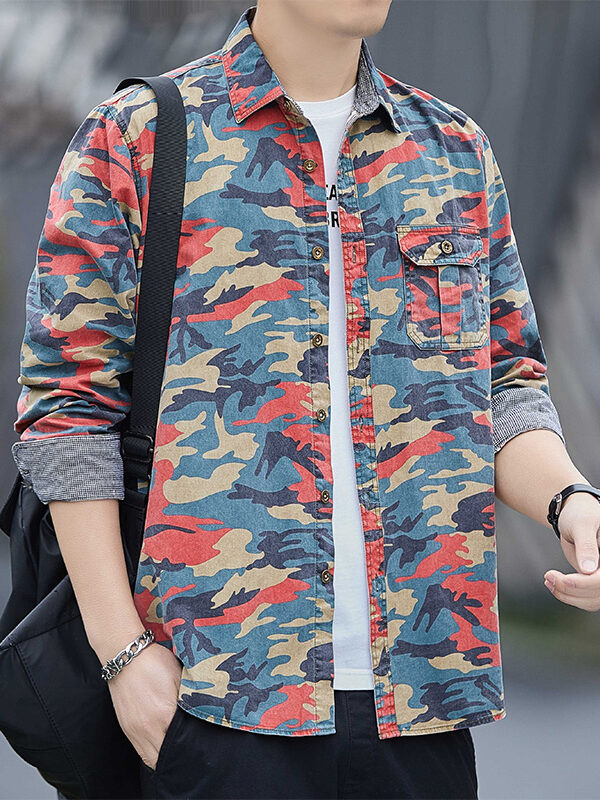 Camouflage Floral Print Cargo Casual Shirt
