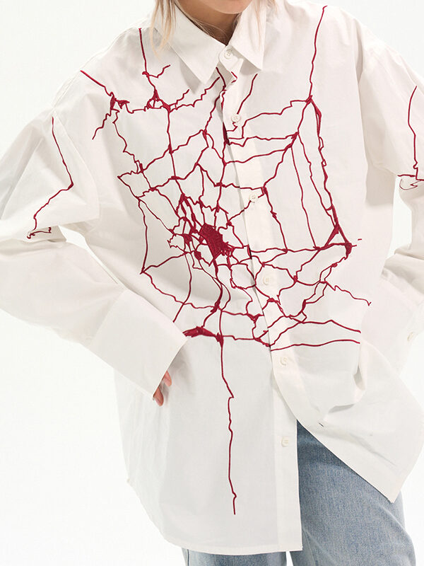 Design Cobweb Lapel Ins Top Long Sleeve Shirt