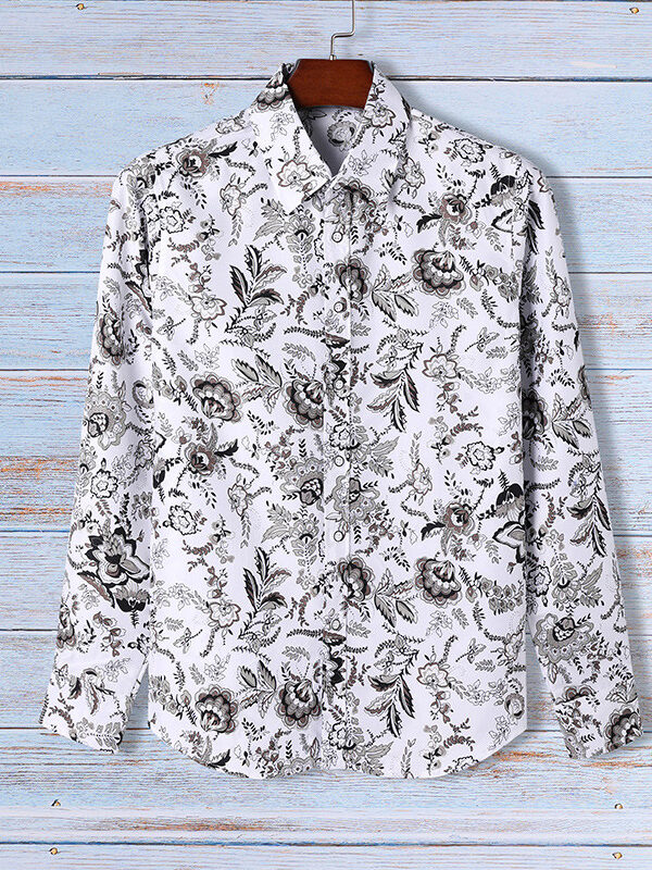 Casual Beach Floral Print Long Sleeve Shirt