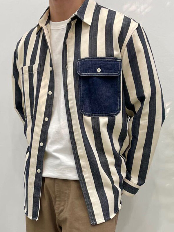 Charm Striped Splice Pocket Long Sleeve Shirt