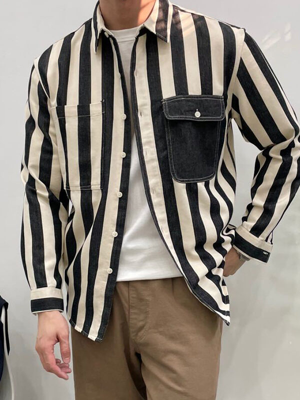 Charm Striped Splice Pocket Long Sleeve Shirt