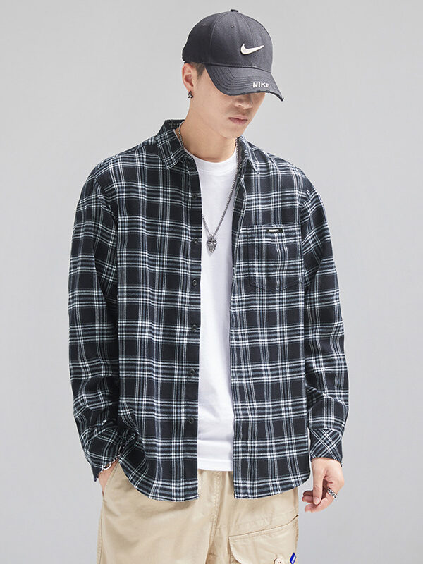 Ins Sanded Loose Plaid Top Long Sleeve Shirt