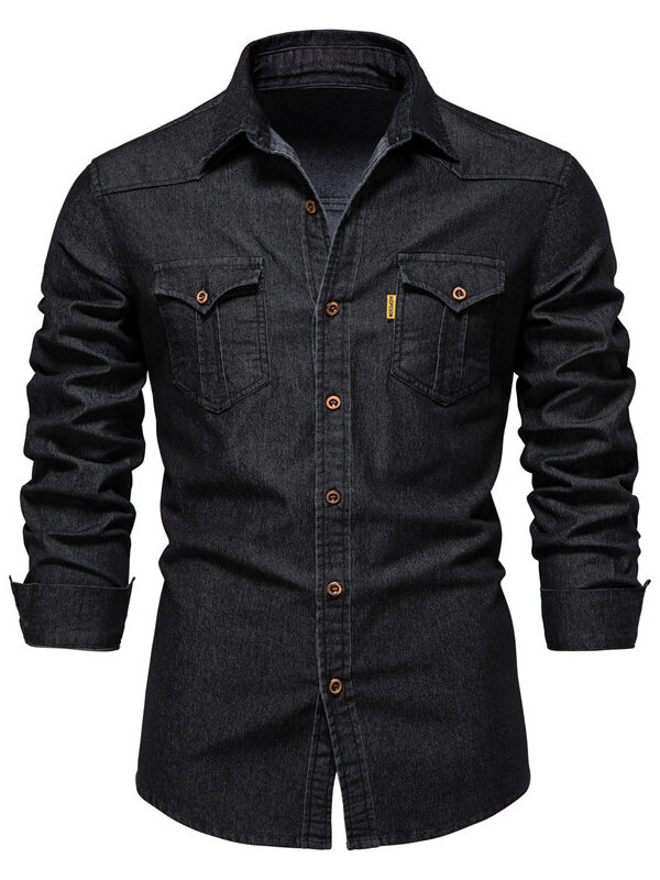Easy Care Casual Solid Denim Long Sleeve Shirt