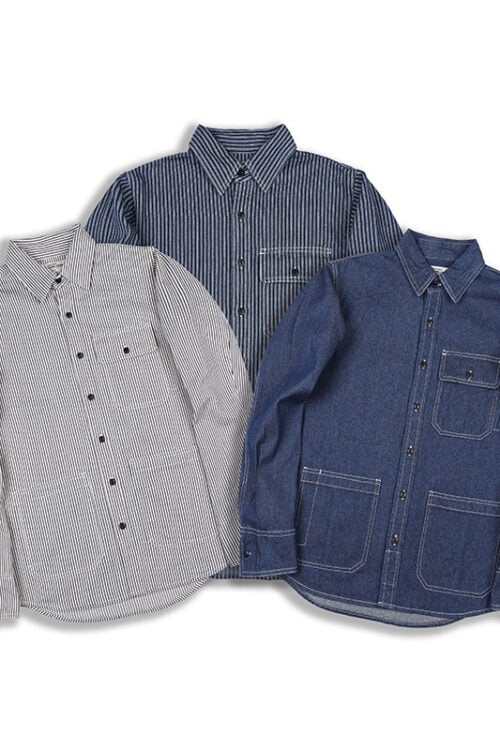Charm Striped Cargo Pockets Denim Shirt
