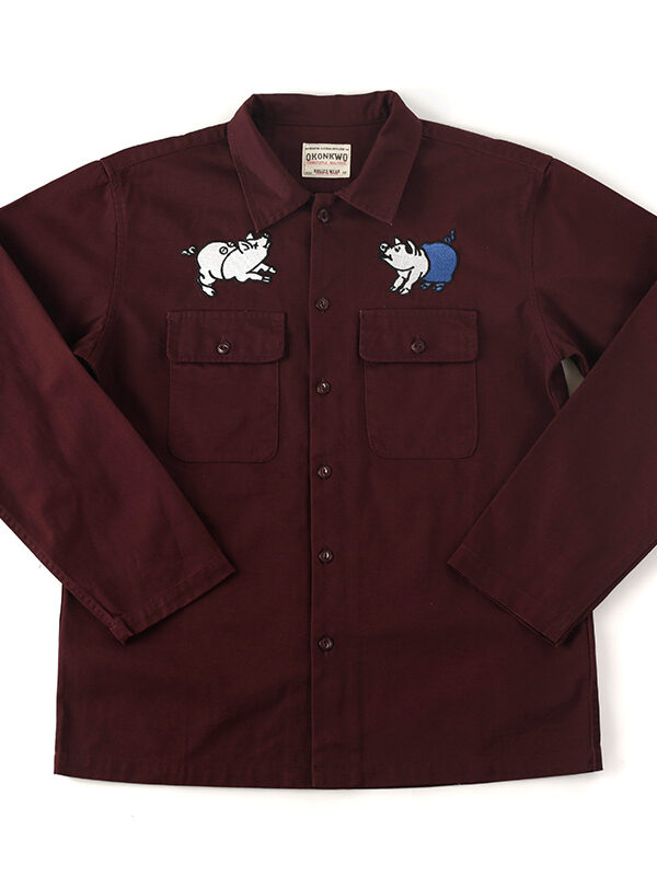 Embroidered Pig Canvas Cargo Shirt