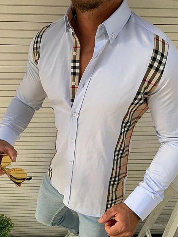 Charm Plaid Splice Slim Fit Long Sleeve Shirt