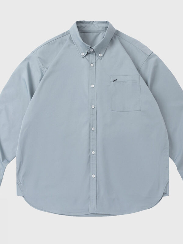 Solid Pocket Decor Loose Long Sleeve Shirt