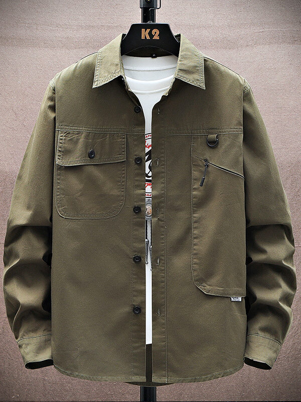 American Casual Solid Pockets Cargo Shirt