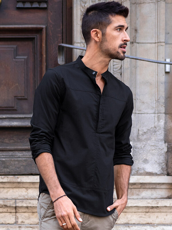Simple Solid Placket Front Long Sleeve Shirt