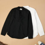 Simple Solid Placket Front Long Sleeve Shirt