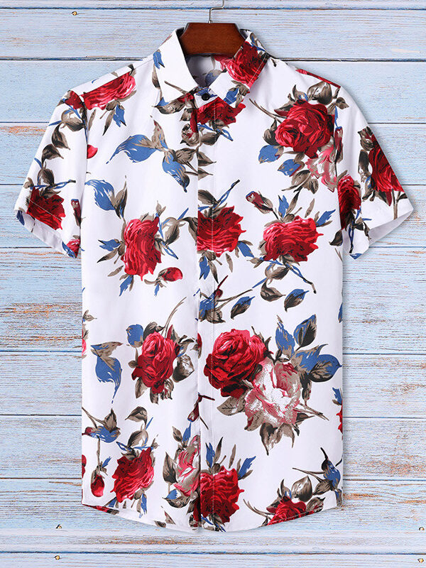 Floral Print Hawaiian Beach Short Sleeve Shirt
