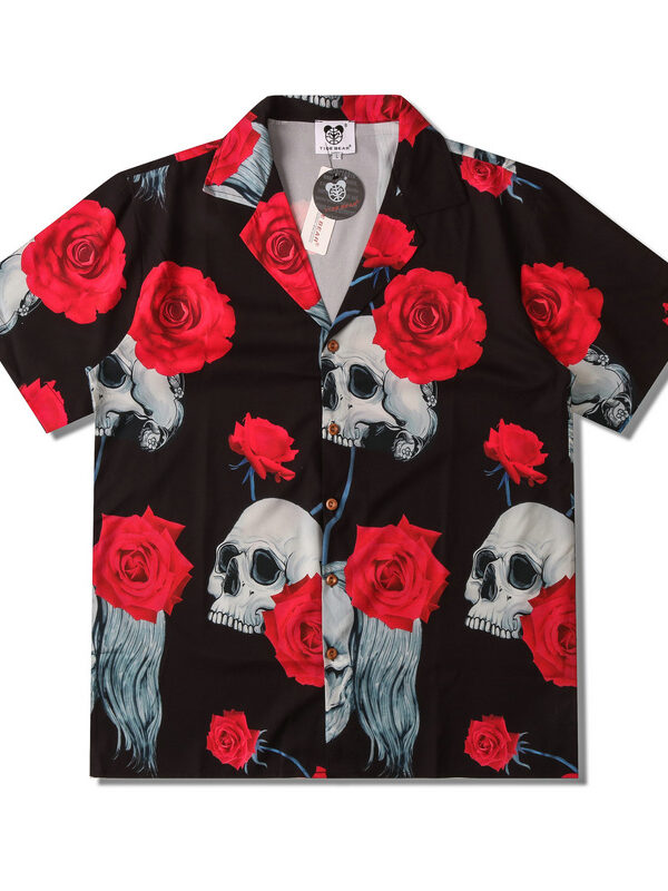 Rose Skull Dark Loose Button Down Shirt