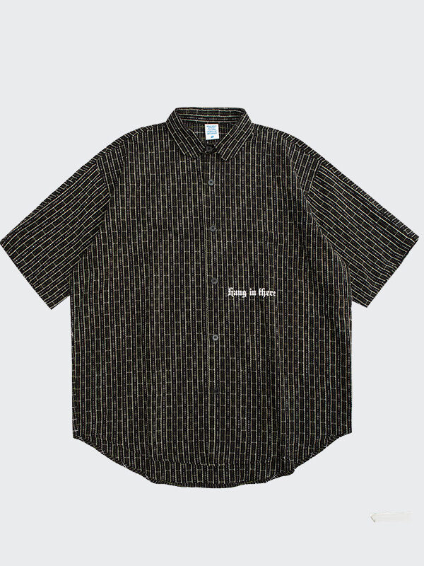 Letter Contrast Color Striped Short Sleeve Shirt