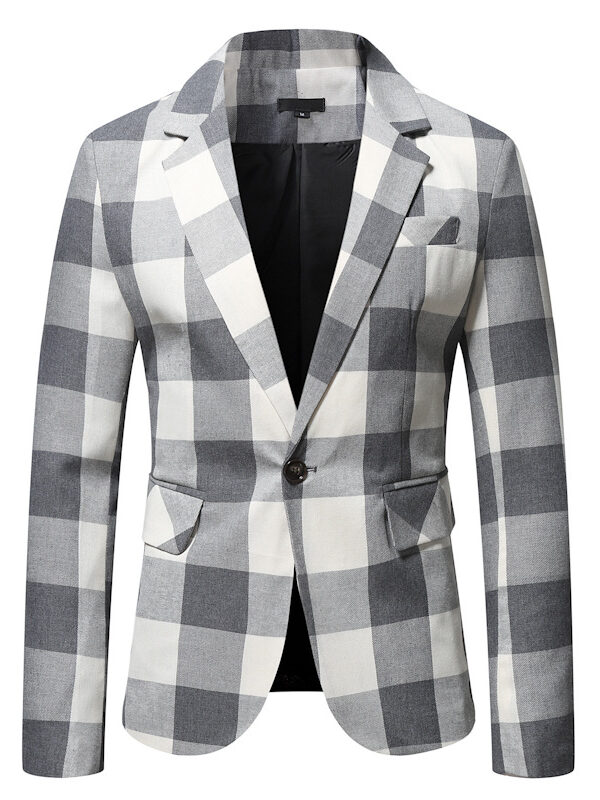 Men's Plaid One Button Casual Suit Sport Coat