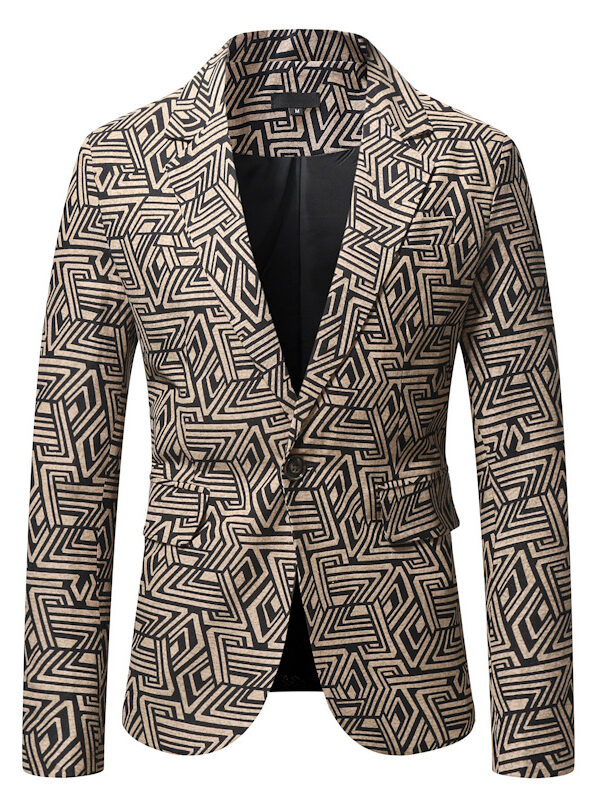 Men's Geometric One Button Blazer Sport Coat