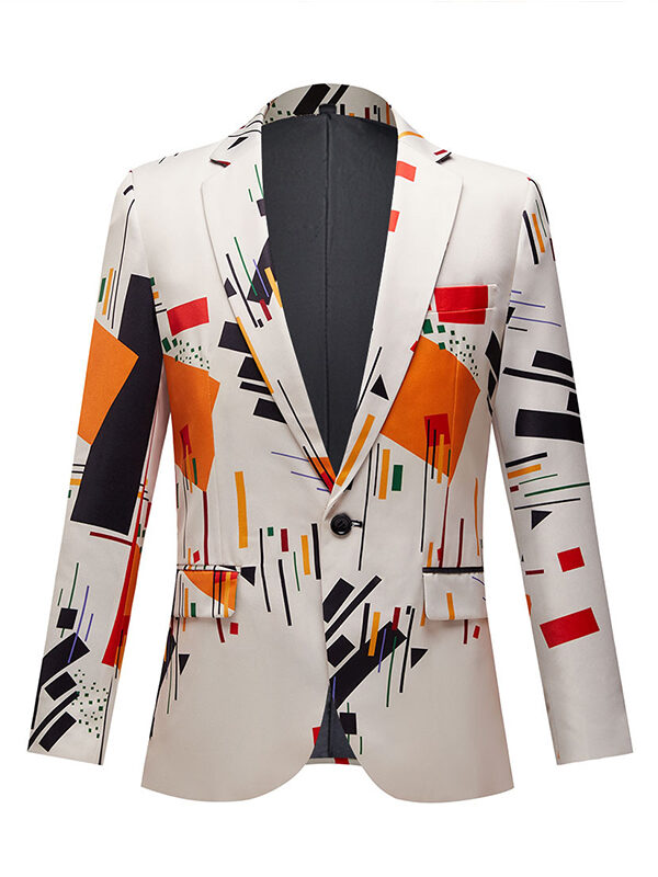 Geometric Printed Suit Slim Fit Blazer Jacket