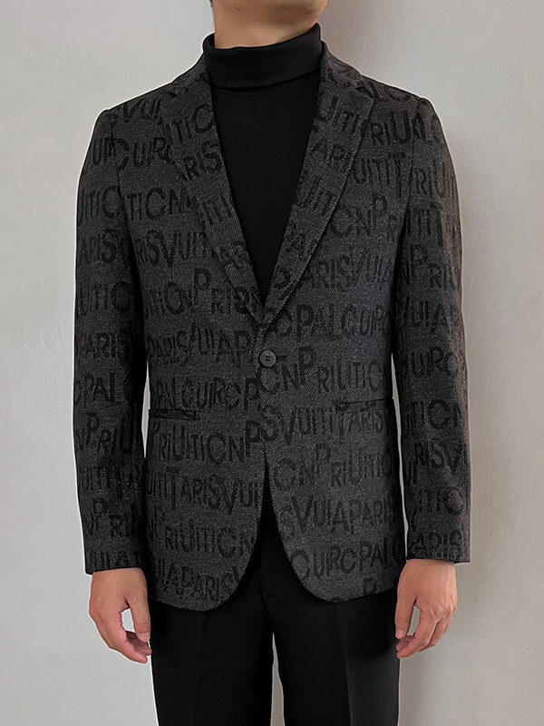 Letters Jacquard Suit 1 Button Blazer Jacket
