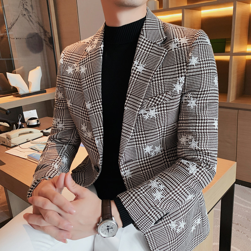 Plaid Stars Embroidered Suit Blazer Jacket