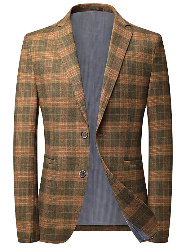 Men's Casual Plaid Blazer Suit Jacket 2 Button