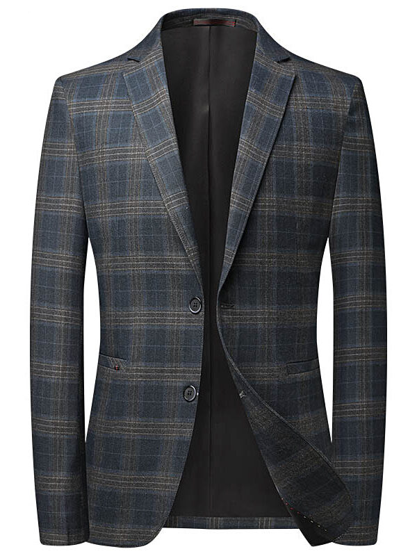 Men's Casual Plaid Blazer Suit Jacket 2 Button