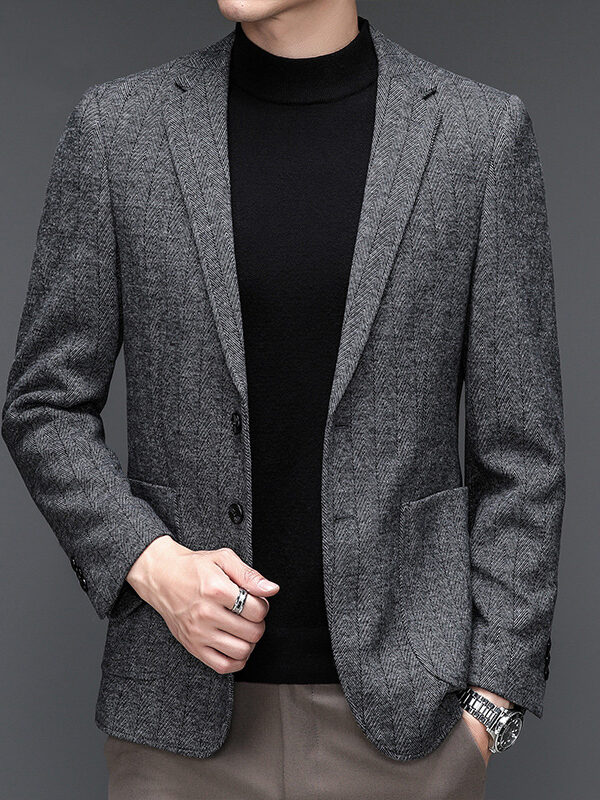 Slim Fit Herringbone Woolen Blazer Suit Jacket