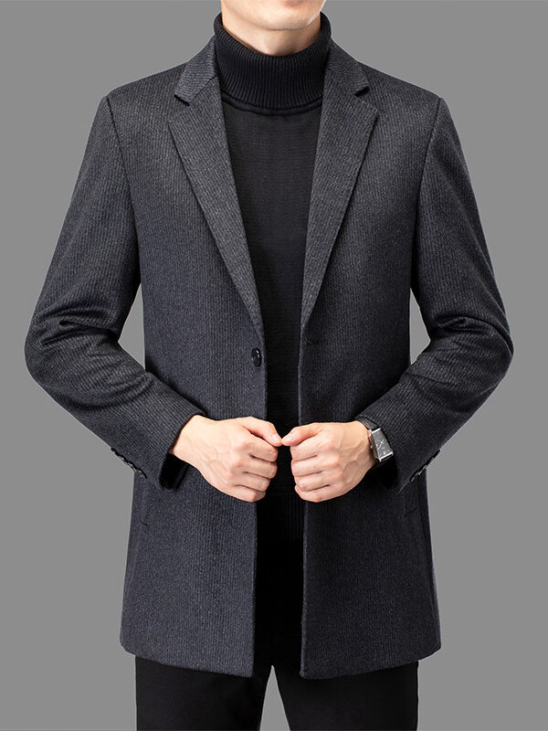 Men's Woolen Midi Blazer Suit Jacket 2 Button