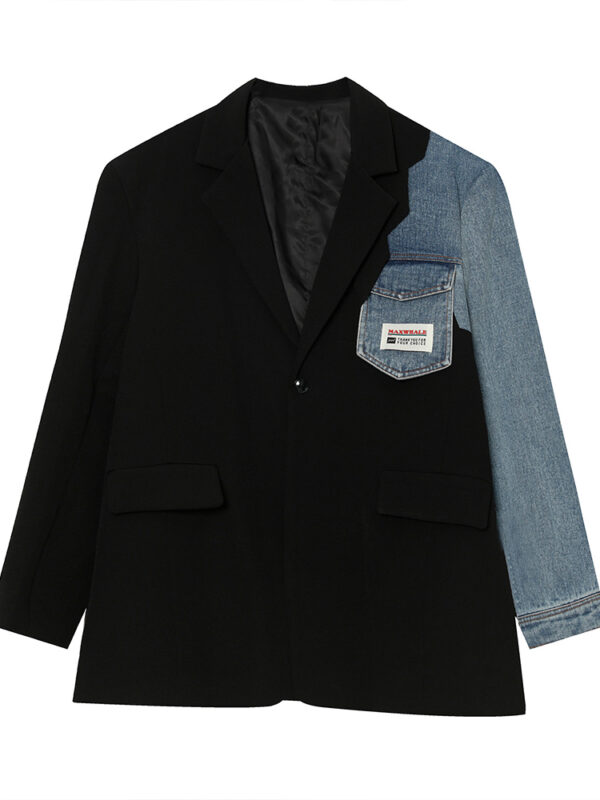 Design Denim Splice Loose Blazer Jacket Smart