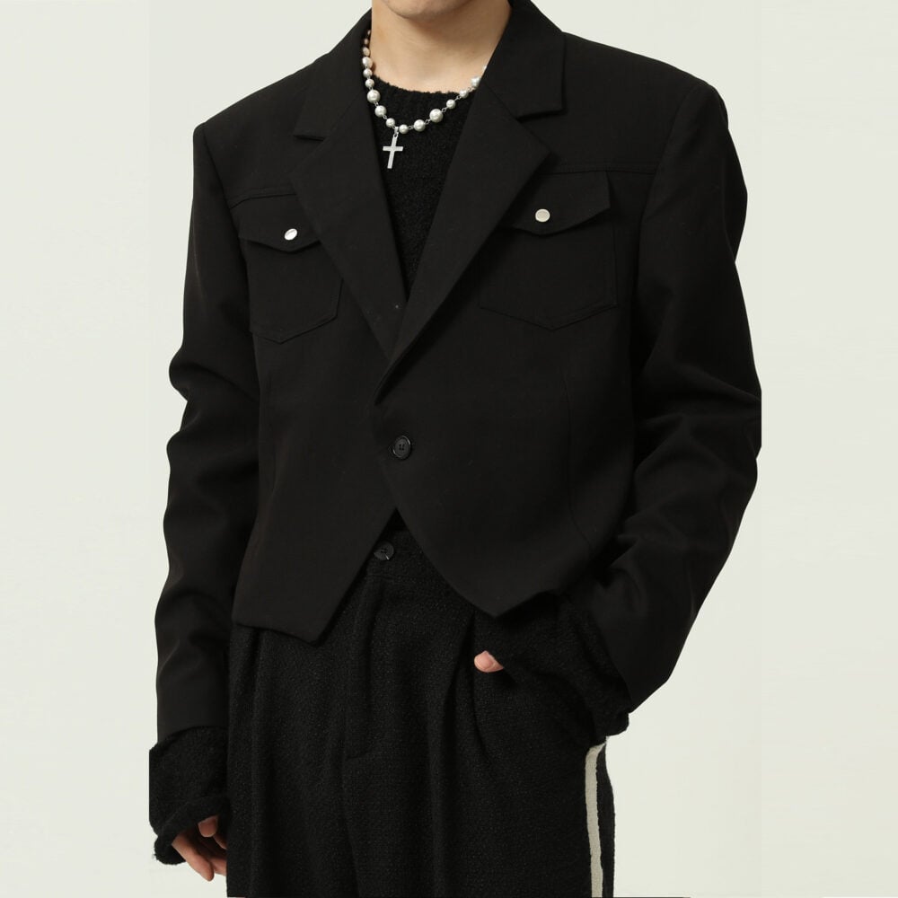 Vintage Solid Simple Cropped Suit Jacket Blazer