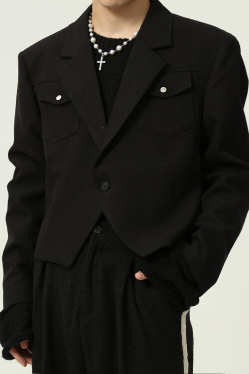 Vintage Solid Simple Cropped Suit Jacket Blazer