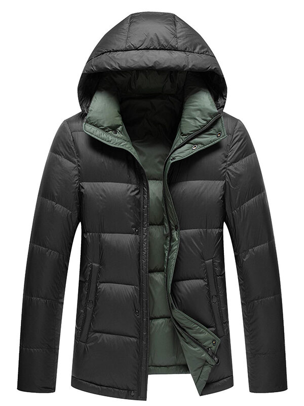 Men's Solid Stand Collar Hooded Down Jacket