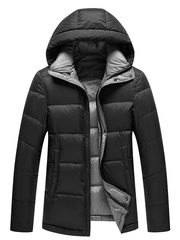 Men's Solid Stand Collar Hooded Down Jacket