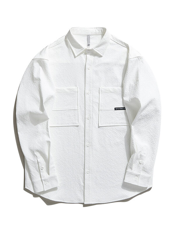Men's Splice Texture Pockets Long Sleeve Shirt