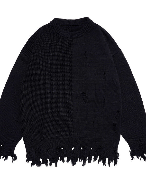 Style Fringe Ripped Loose Sweater For Guys