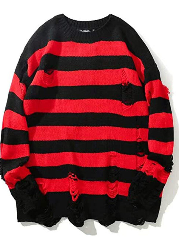 Striped Sweater Ripped Loose Couple Pullover