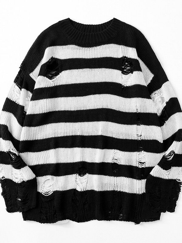 Striped Sweater Ripped Loose Couple Pullover