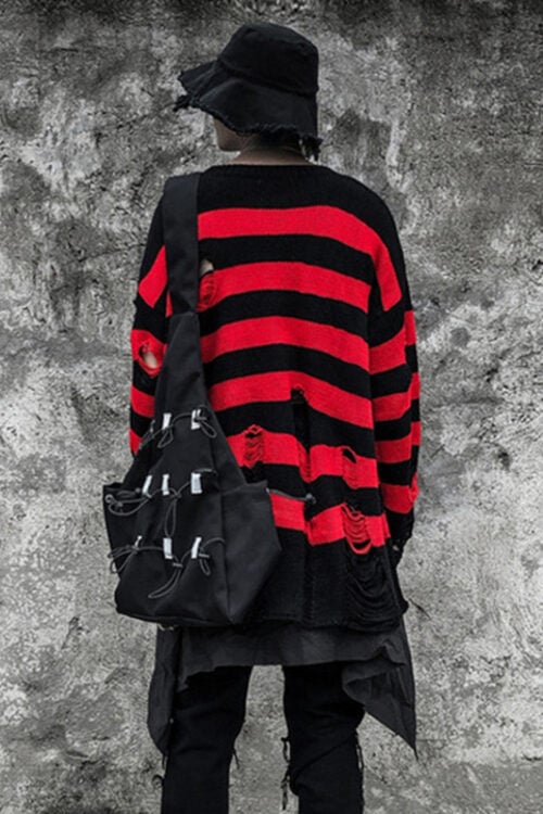 Striped Sweater Ripped Loose Couple Pullover