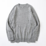 Men's Solid Ripped Crew Neck Loose Sweater