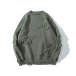 Men's Distressed Solid Ripped Couple Sweater