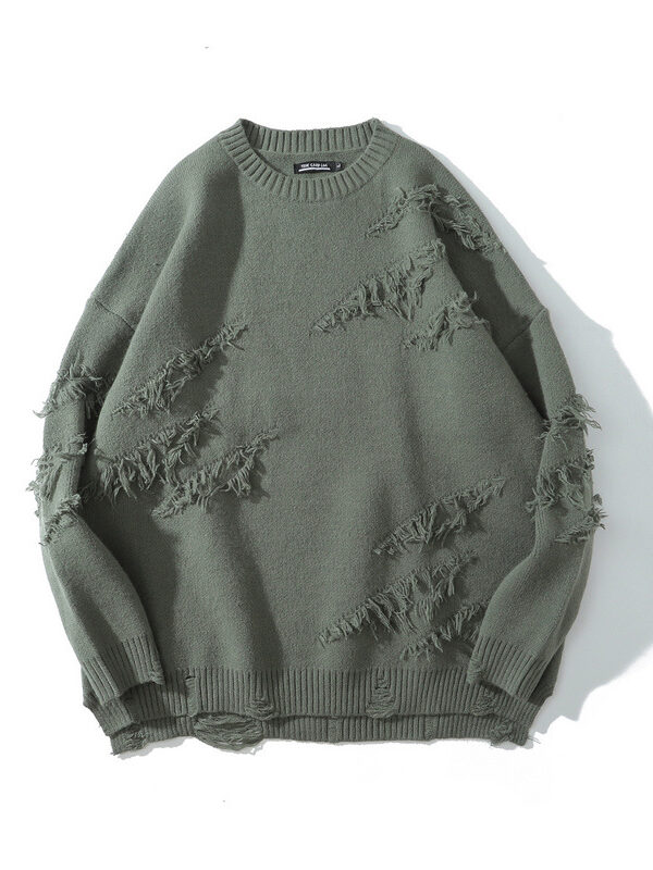 Men's Distressed Solid Ripped Couple Sweater