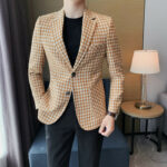 Men's Casual Plaid Slim Fit Blazer Suit Jacket