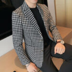 Men's Casual Plaid Slim Fit Blazer Suit Jacket