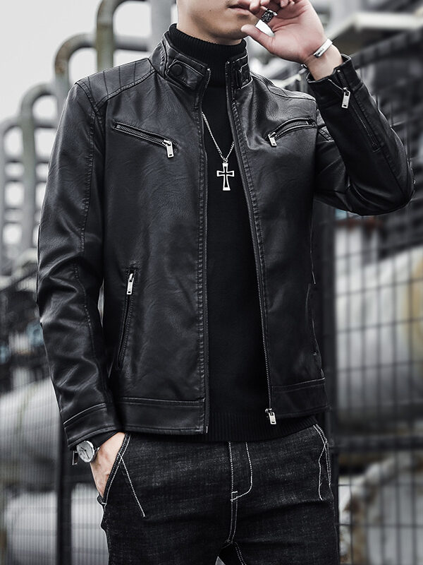Men's Punk Faux Leather Stand Collar Jacket