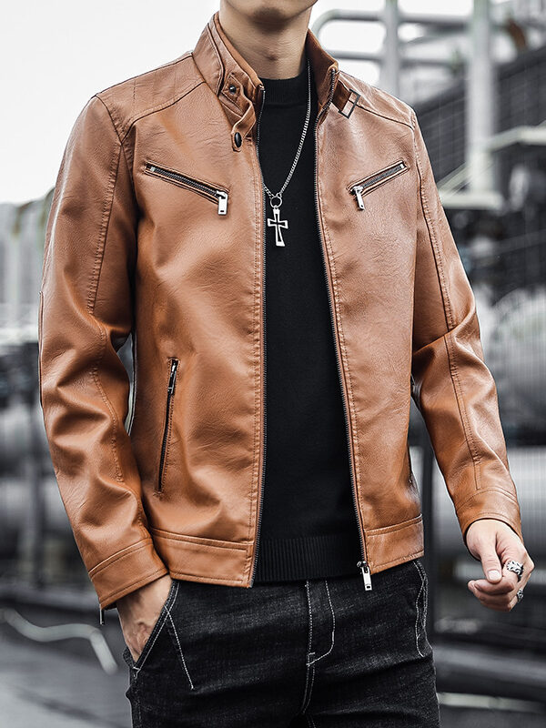 Men's Punk Faux Leather Stand Collar Jacket