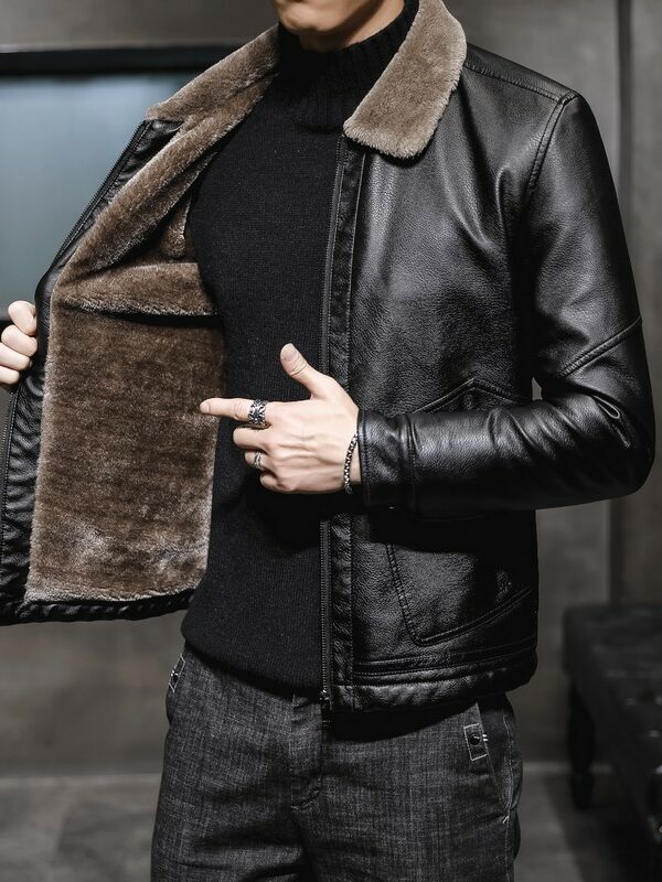 Men's Winter Fashion Faux Leather Lapel Jacket